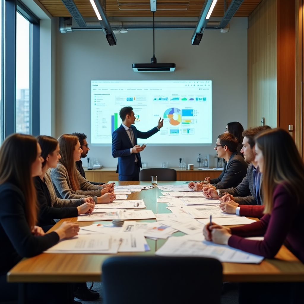 Reunión estratégica del equipo analizando datos